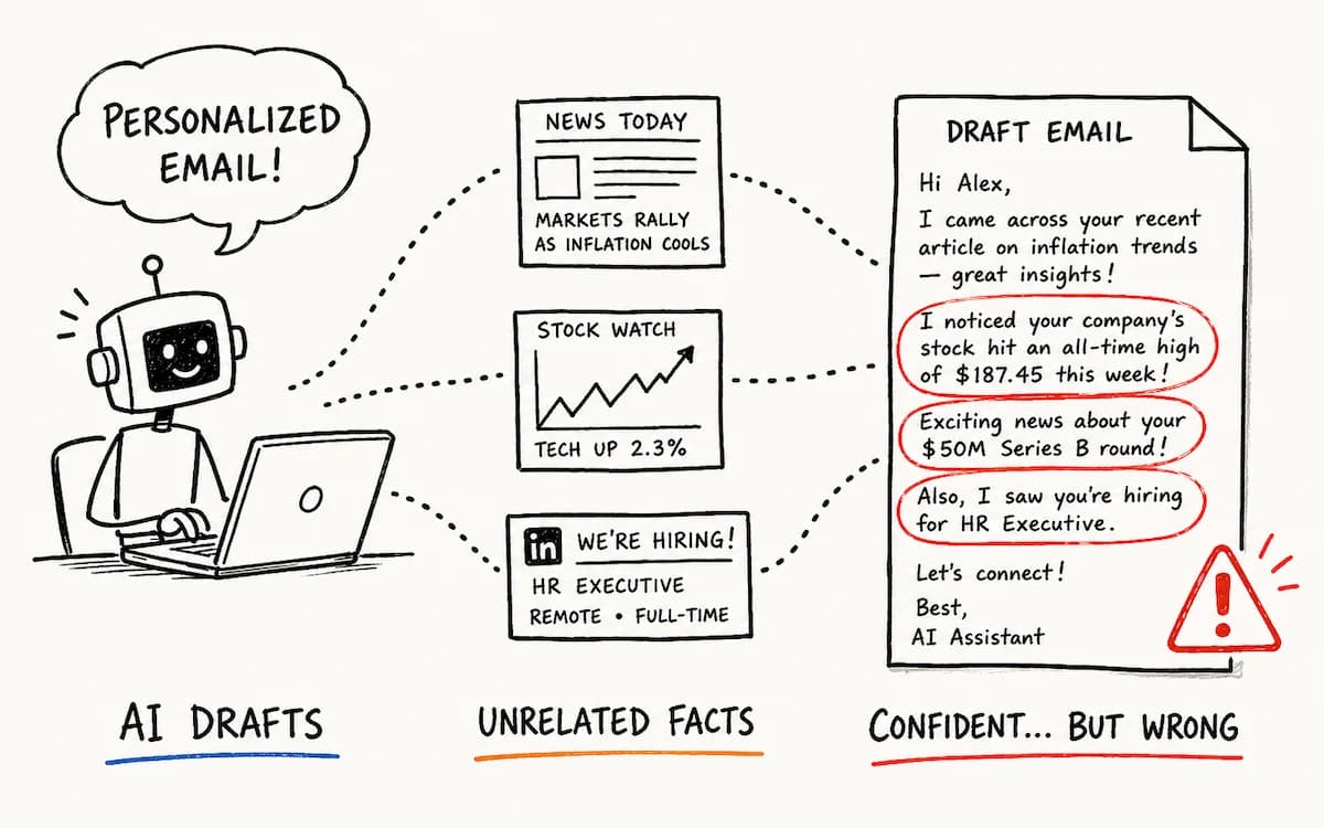AI-hallucinated outreach email built on unrelated facts