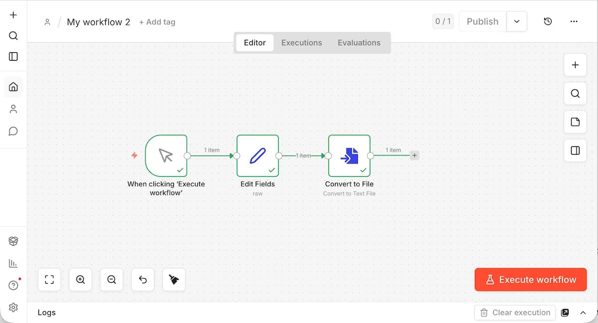 Completed workflow with three connected nodes